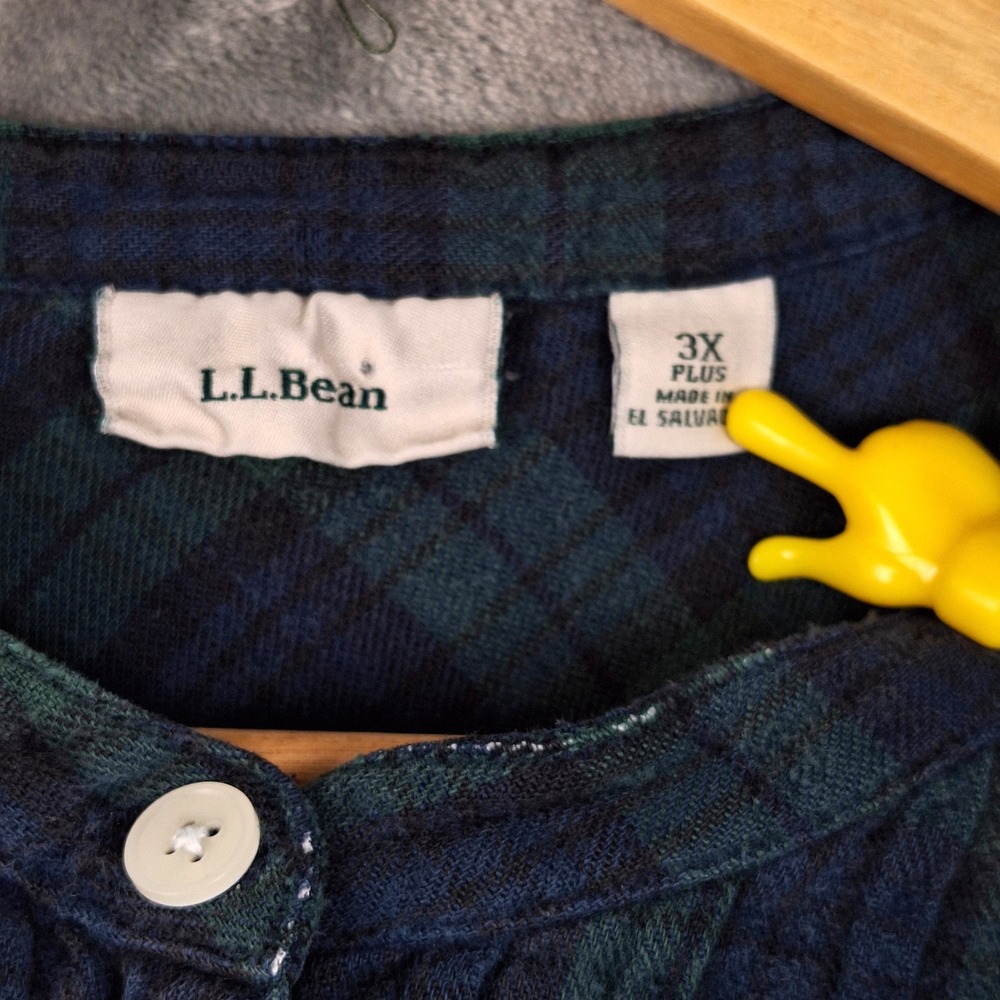 LL Bean Nightgown 3X Scotch Plaid Flannel Cottagecore Sleepwear Pajama Pockets - Picture 2 of 8